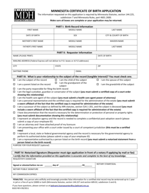 Minnesota Certificate of Birth Application