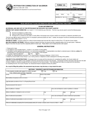 Petition for Correction of Error Form 133