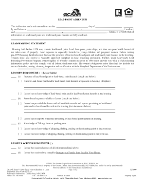 Lead Paint Addendum to Lease