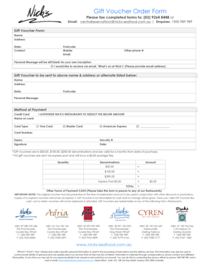 Gift Voucher Order Form