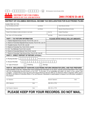 District of Columbia Individual Income Tax Declaration