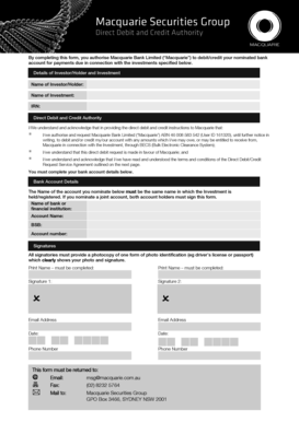 Macquarie Direct Debit and Credit Authority Form