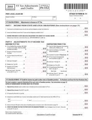 Vermont Tax Adjustments Schedule