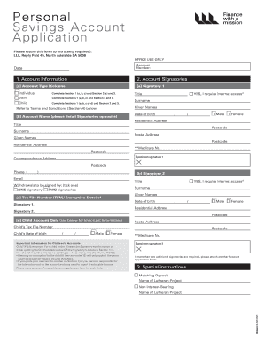 Personal Savings Account Application