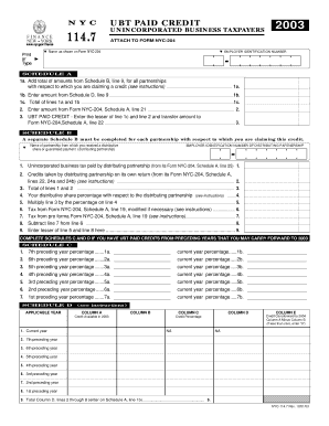 NYC UBT Paid Credit Form 2003