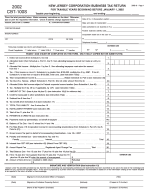 New Jersey Corporation Business Tax Return 2002