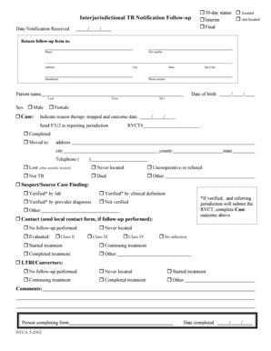 Interjurisdictional TB Notification Follow-up Form
