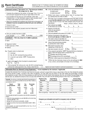 2003 I-017 Rent Certificate, Wisconsin Department of Revenue Fill-in. I-017 Rent Cert 2003 - revenue wi