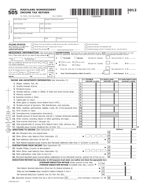Maryland Nonresident 2012 Income Tax Return