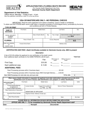 Florida Death Record Application