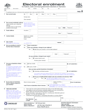Tasmania Electoral Enrolment Form