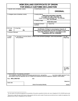 New Zealand Certificate of Origin