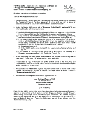 Fillable Online sla gov FORM B (LLP) Application for clearance ...