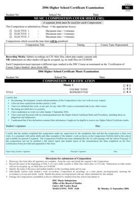 2006 Higher School Certificate Music Composition Cover Sheet
