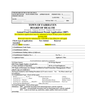 Annual Food Establishment Permit Application - Fairhaven, MA - fairhaven-ma