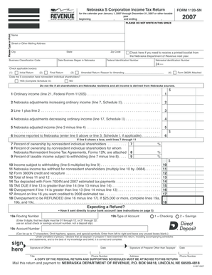 Nebraska S Corporation Income Tax Return Form 1120-SN