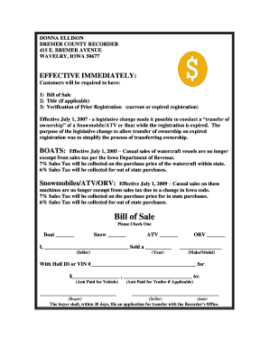 Bill of Sale - Bremer County, Iowa