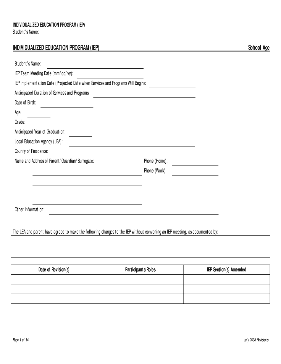 Fill In Iep Template