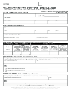 Texas Certificate of Tax Exempt Sale