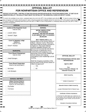 Wisconsin School District Bond Referendum Ballot