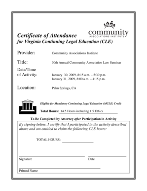 Virginia CLE Attendance Certificate