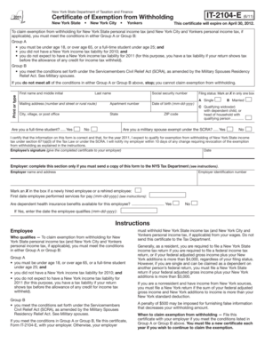 New York State Tax Exemption Certificate IT-2104-E