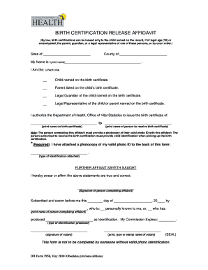 Birth Certification Release Affidavit