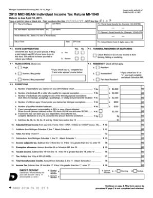 2010 Michigan Individual Income Tax Return MI-1040