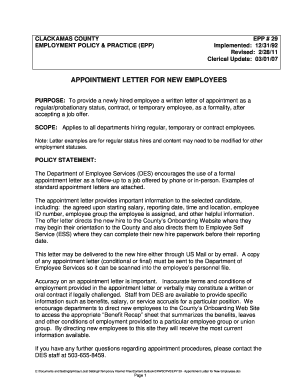 Appointment letter for new employees - Clackamas County - clackamas