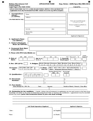 Northern Railway Application Form