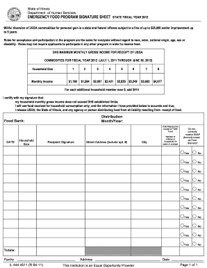 Illinois Emergency Food Program Signature Sheet