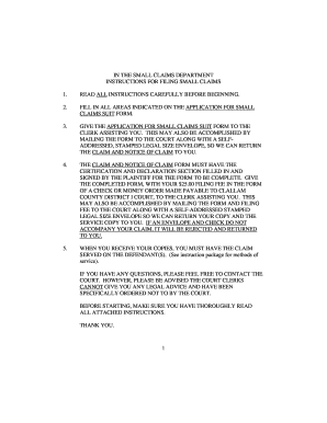 Small Claims Court Application Form