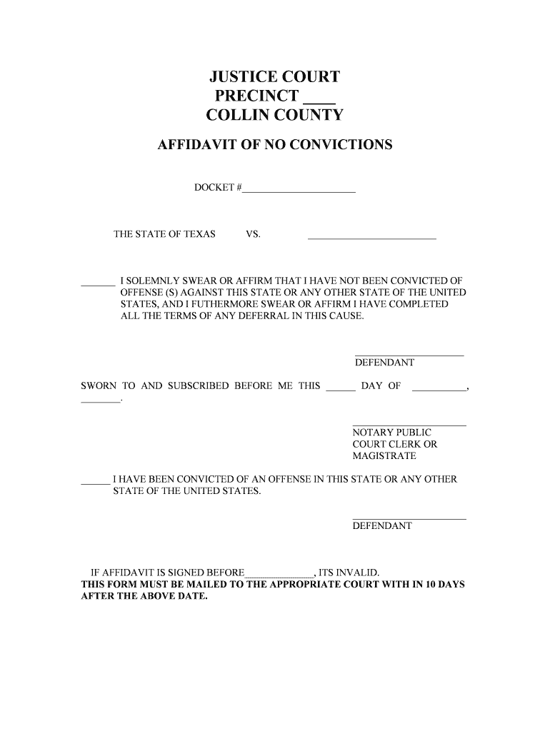 Texas Affidavit of No Convictions - Blank Fillable Template | Fill Out