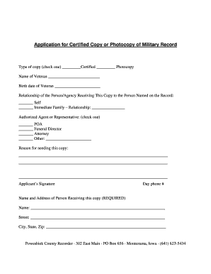 Application for Certified Copy of Military Record