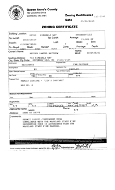 Queen Anne County Zoning Certificate