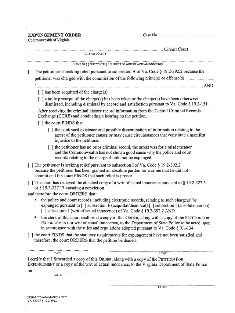 petition for expungement form Preview on Page 1.