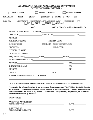 St. Lawrence County Patient Information Form