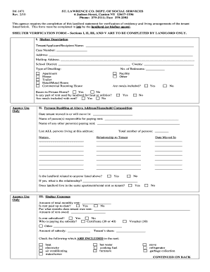 Shelter Verification Form