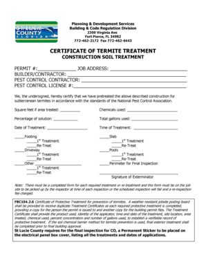 Certificate of Termite Treatment