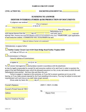 Summons To Answer Debtor Interrogatories &/or Production of Documents - Fairfax County Circuit Court. Floodplain Management Plan Progress Report - fairfaxcounty