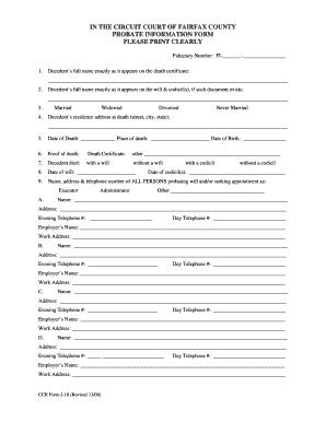 Fairfax County Probate Information Form