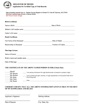 Vital Records Request Form