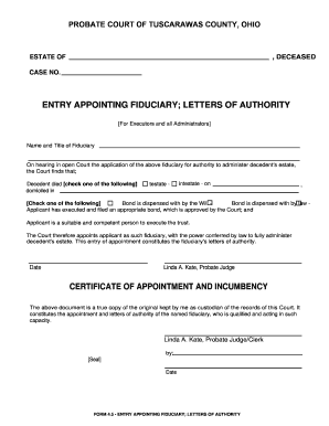 ENTRY APPOINTING FIDUCIARY; LETTERS OF AUTHORITY ... - co tuscarawas oh