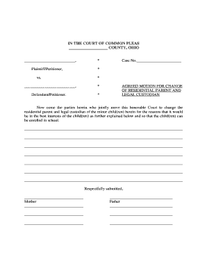 Agreed Change of Custody Form