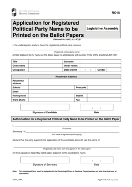 Application for Registered Political Party Name