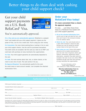 Child Support ReliaCard Visa Authorization Form