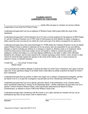 Washoe County Volunteer Agreement