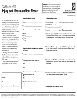 OSHA Form 301 Injury and Illness Incident Report