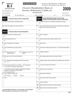 Alabama K-1 Form 2009