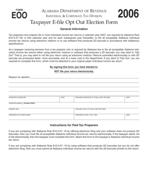 Alabama Taxpayer E-file Opt Out Election Form